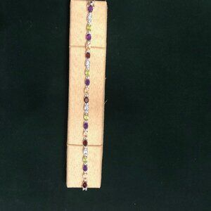 SKY BLUE TOPAZ, AMETHYST, RED GARNET, CITRINE & PERIDOT RHODIUM SILVER BRACELET